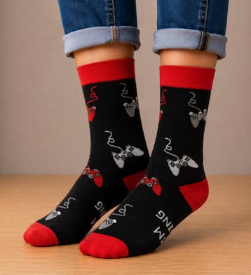 Sokken Katoen - Gaming Print - Zwart Grijs Rood - Maat 38-45