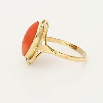 Bague - 18 carats Or jaune - 3.81ct. tw. Corail rouge, Nieuw