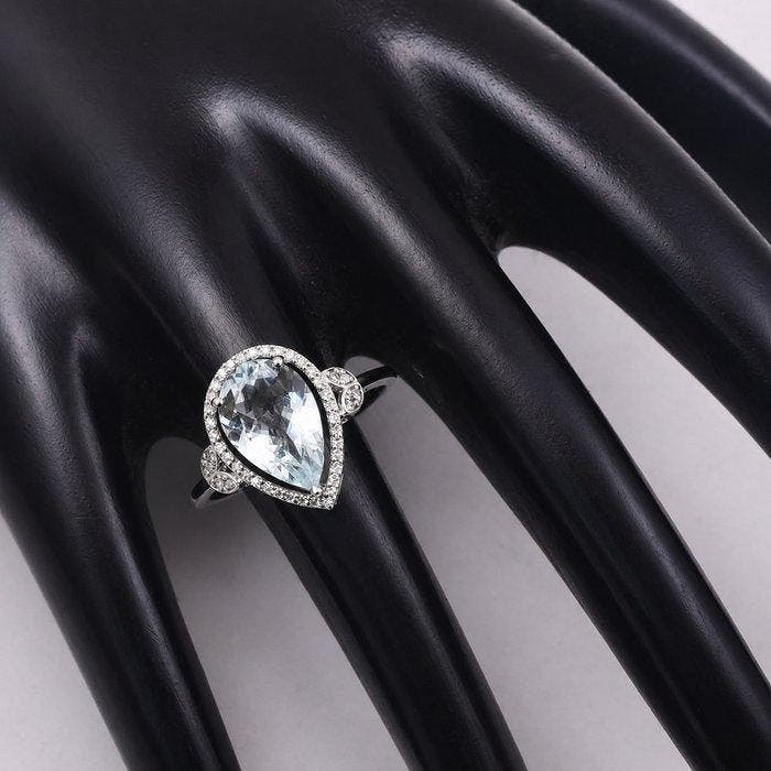 Zonder minimumprijs - Ring Platina - 2.44ct. tw. Aquamarijn, Handtassen en Accessoires, Ringen