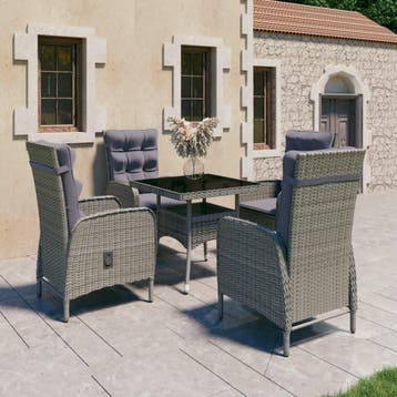 vidaXL 5-delige Tuinset poly rattan en glas grijs, Tuin en Terras, Verzenden, Nieuw, Tuinset