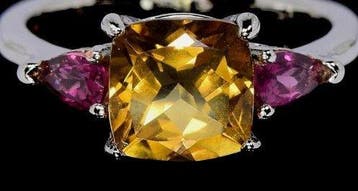 Zonder minimumprijs - Ring Zilver Citrien - Granaat - 3