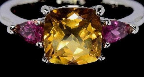 Zonder minimumprijs - Ring Zilver Citrien - Granaat - 3, Bijoux, Sacs & Beauté, Bagues