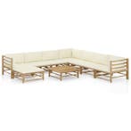 vidaXL 9-delige Loungeset met crèmewitte kussens bamboe, Verzenden, Nieuw, Loungeset