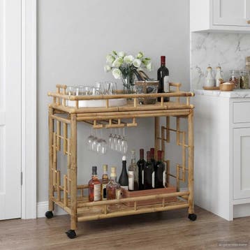 vidaXL Wijn Trolley Met Wielen Naturel 85 x 50 x 93 cm, Verzenden