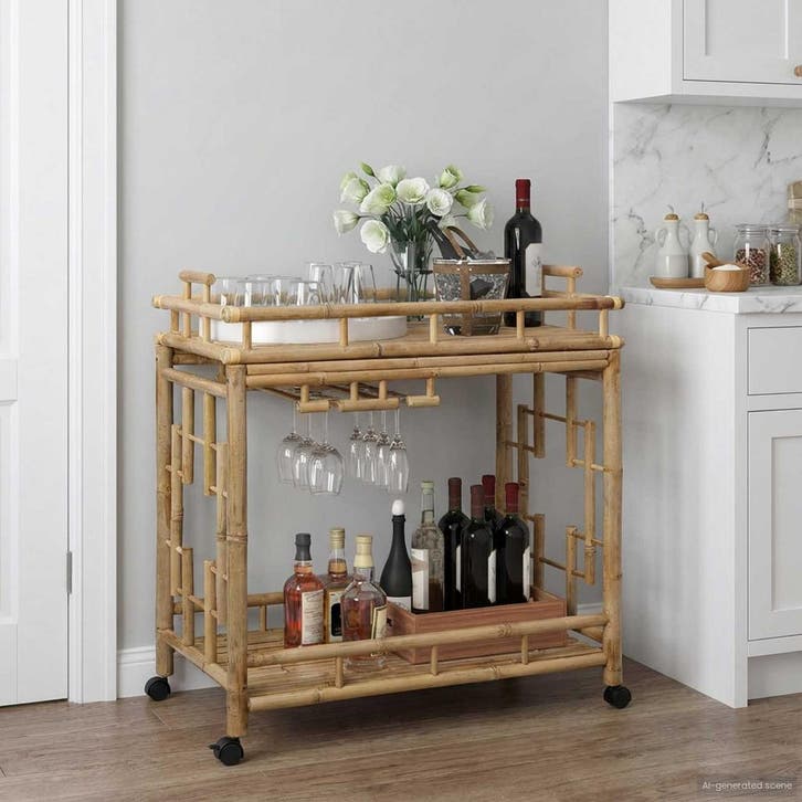 vidaXL Wijn Trolley Met Wielen Naturel 85 x 50 x 93 cm, Maison & Meubles, Cuisine | Ustensiles de cuisine, Envoi