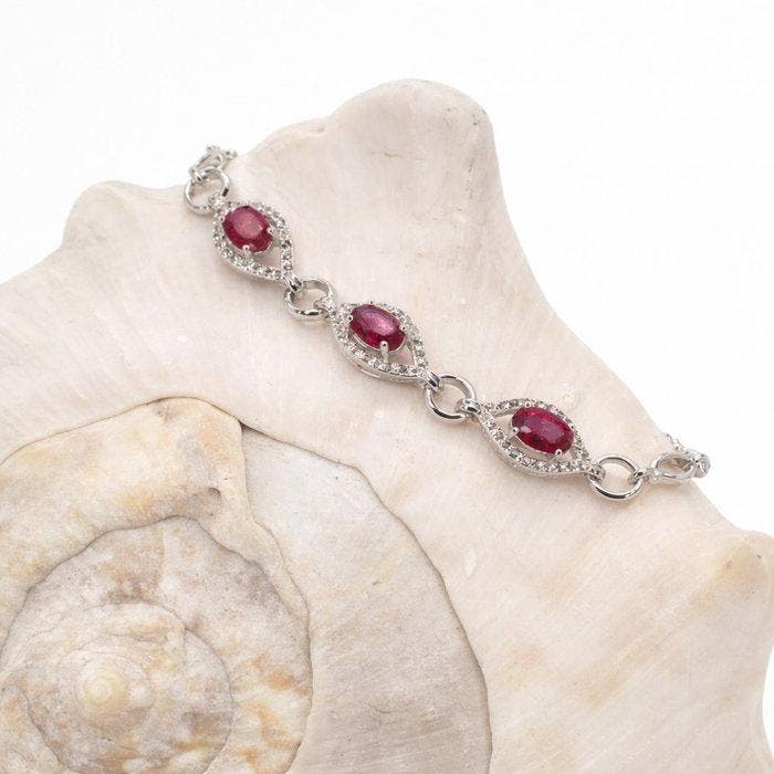 Zonder minimumprijs - Armband Verguld Robijn - Topaas - 18k, Handtassen en Accessoires, Armbanden
