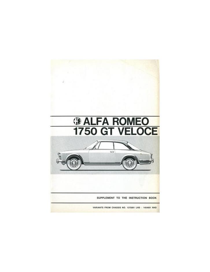 1970 ALFA ROMEO 1750 GT VELOCE BIJLAGE INSTRUCTIEBOEKJE, Autos : Divers, Modes d'emploi & Notices d'utilisation