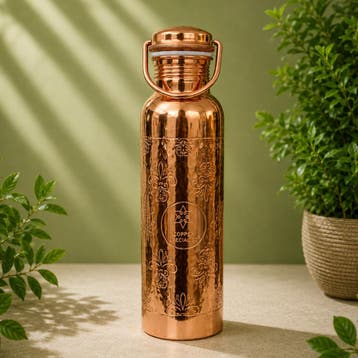 Puur koperen waterfles met handgreep – gegraveerd, Ophalen of Verzenden