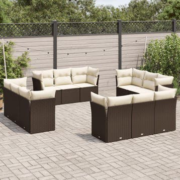 vidaXL 12-delige Loungeset met kussens poly rattan bruin, Verzenden, Loungeset
