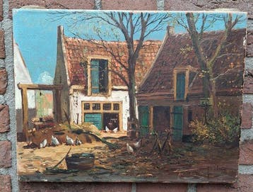 Jurrien Marinus Beek (1879-1965) - Boerderij met kippen