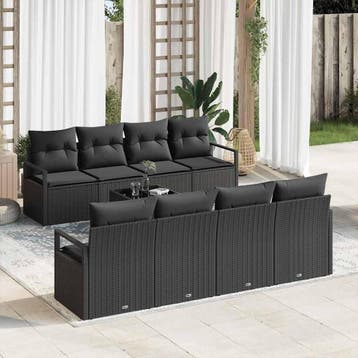 vidaXL Tuinbank Set 9 st 8-Aantal zitplaatsen Zwart poly, Verzenden, Nieuw