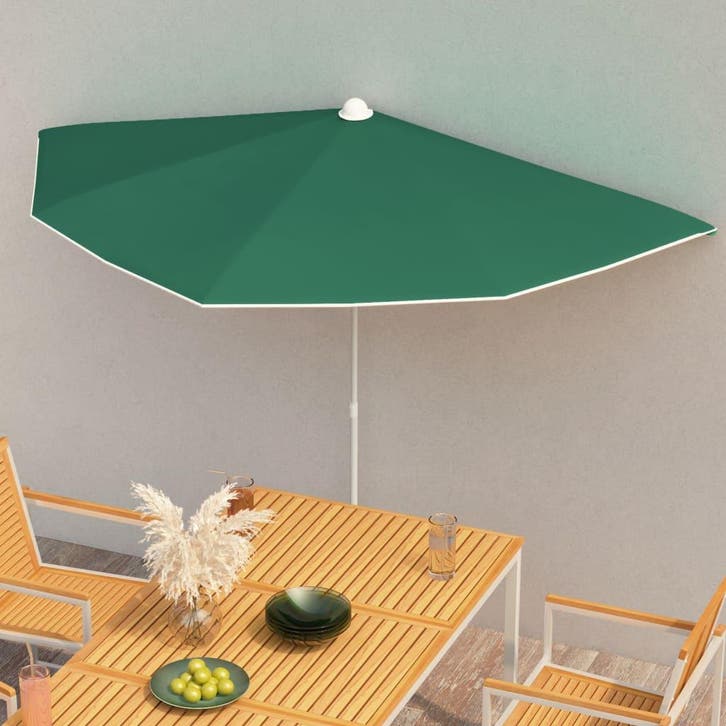 vidaXL Parasol half met paal 180x90 cm groen, Tuin en Terras, Parasols, Nieuw, Verzenden