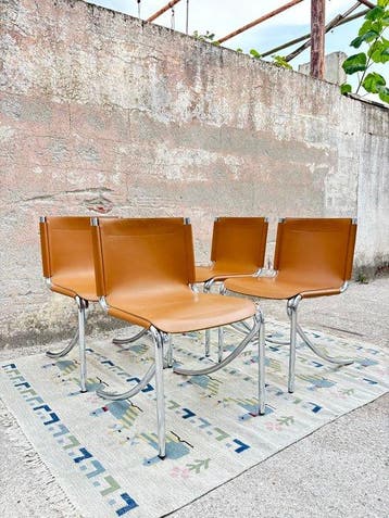 Acerbis - Giotto Stoppino - Chaise (4) - Jot - Acier, cuir, Antiquités & Art