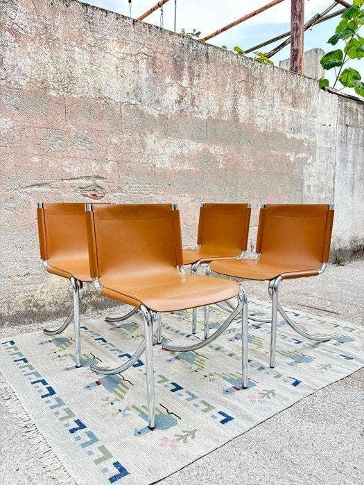 Acerbis - Giotto Stoppino - Chaise (4) - Jot - Acier, cuir, Antiquités & Art, Art | Objets design