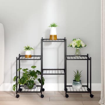 vidaXL Bloemenstandaard met wielen 83x25x63,5 cm ijzer zwart, Verzenden, Nieuw