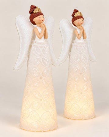 sculptuur, Set van 2 LED-kerstengelen met timer - 46 cm -