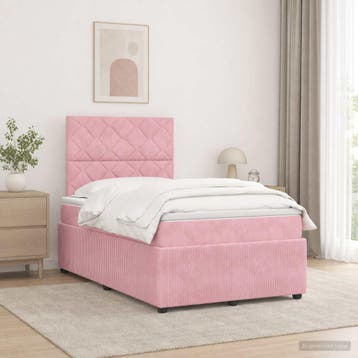 vidaXL LED Boxspringbed met Matras Roze 120 x 190 cm Fluweel, Verzenden, Nieuw