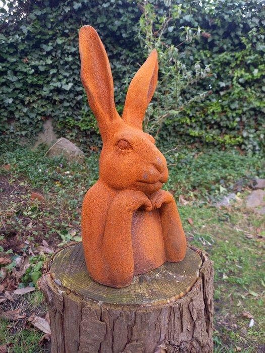 sculptuur, THINKING RABBIT - 40 cm - Gietijzer, Antiek en Kunst, Curiosa en Brocante