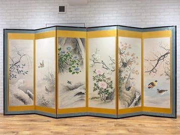 Paravent - Bois, Textile, Papier, Soie, Grand paravent