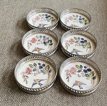 Sous-verre (6) - Porcelaine, Plaqué(e) argent, Antiquités & Art