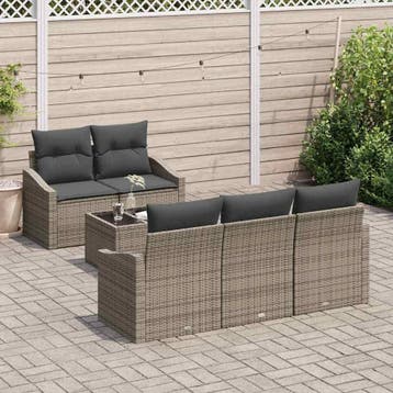 vidaXL Bankstel 6 st Grijs poly rattan, Verzenden, Nieuw