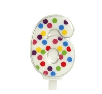 Kaars 6 Jaar Confetti 6,5cm, Verzenden