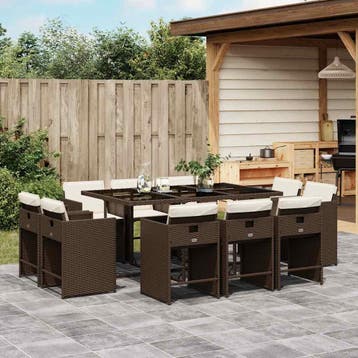 vidaXL 11-delige Tuinset met kussens poly rattan bruin, Verzenden, Nieuw, Tuinset