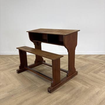 Vintage houten schoolbank (hxbxd) 95x114.5x85 cm, Gebruikt