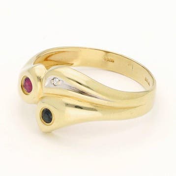 Zonder minimumprijs - Ring - 14 karaat Geel goud, Robijn,, Nieuw