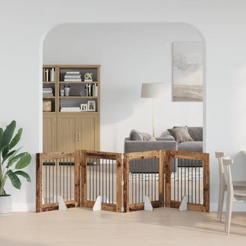 vidaXL Opvouwbaar hondenhekje met standaards 4 st Oud hout, Verzenden