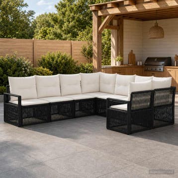 vidaXL Tuinbank Set 8 st 8-Aantal zitplaatsen Zwart poly, Verzenden, Nieuw