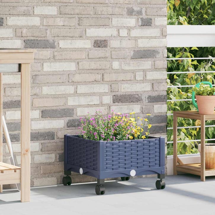 vidaXL Tuin planter met wielen Blauw Grijs 40 x 40 x 33 cm, Tuin en Terras, Bloempotten, Nieuw, Verzenden