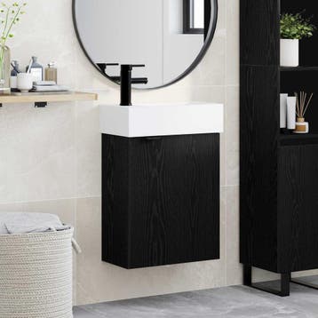 vidaXL Badkamermeubel met kraan Zwart eiken 45,5 x 22,5 x 84, Verzenden