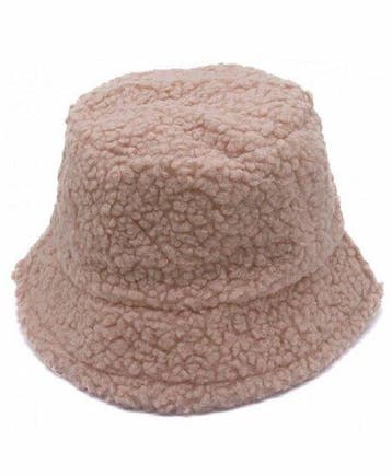 Bucket Hat Hoedje – Teddy Stof – One Size – Beige, Nieuw