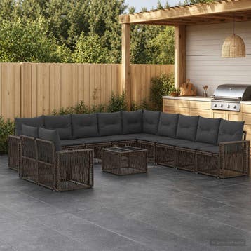 vidaXL Tuinbank Set 12 st Grijs en Donkergrijs poly rattan, Verzenden, Nieuw