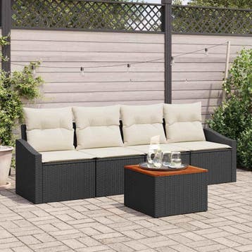 vidaXL Tuinbank Set 5 st Zwart en Crème poly rattan, Verzenden, Nieuw