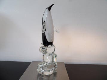 sculptuur, Pinguïn op ijsschots - 29 cm - Glas, Antiek en Kunst