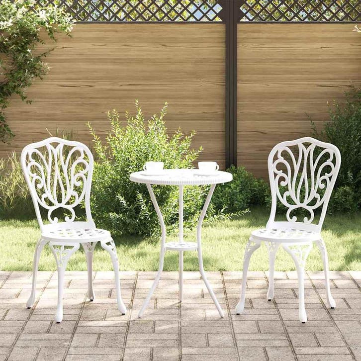 vidaXL Tuin Bistro Set 3 pcs Wit Aluminium, Tuin en Terras, Tuinsets en Loungesets, Nieuw, Verzenden