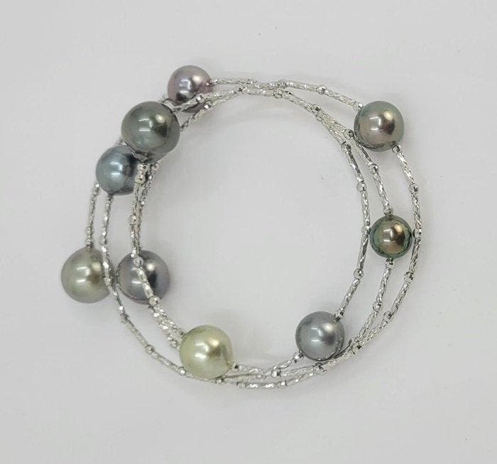 Armband 8×11 mm Tahitiaanse parels, Platina, Handtassen en Accessoires, Armbanden