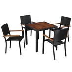 vidaXL 5-delige Tuinset poly rattan en acaciahout zwart, Verzenden, Tuinset