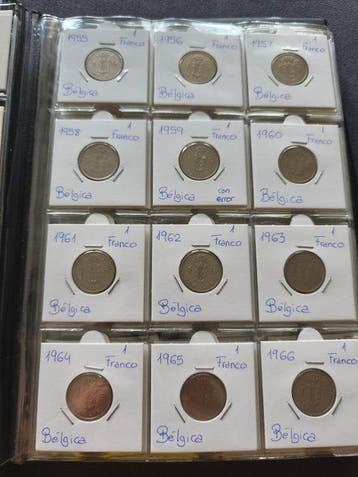 België. 72 Monedas de Bélgica de 1932 a 1998 (Zonder, Postzegels en Munten