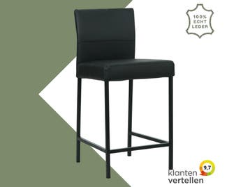Leren barkruk Bright laag - Hermes Nero (zwart) - Poten, Nieuw, Leer, Ophalen of Verzenden, 90 cm of meer