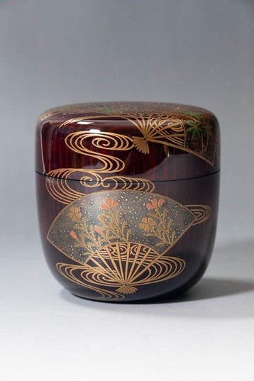 Grote O-natsume theeblik met Maki-e van vouwfans en