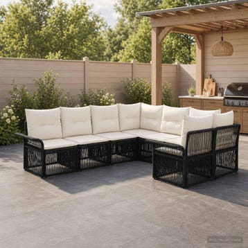 vidaXL Tuinbank Set 8 st 8-Aantal zitplaatsen Zwart en Crème, Verzenden, Nieuw
