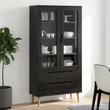 vidaXL Glazen Vitrinekast MOLDE 90 x 35 x 175 cm Massief, Verzenden, Nieuw