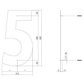 Huisnummer 5 XXL hoogte 50 cm RVS/mat zwart - Intersteel, Ophalen of Verzenden, Nieuw, Overige typen