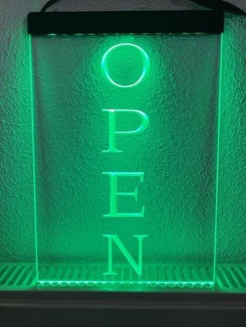 OPEN neon bord lamp LED verlichting reclame lichtbak VERTICA, Verzenden, Nieuw