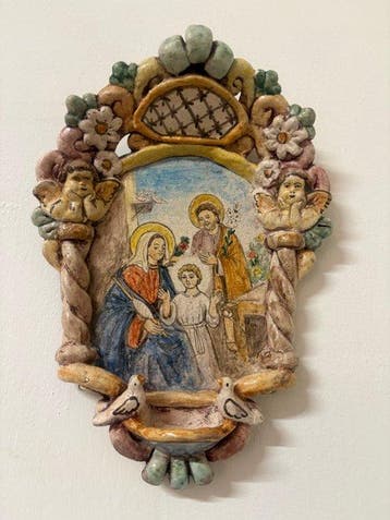 Wijwatervat - 20e eeuw - Sacra Famiglia - 28 cm