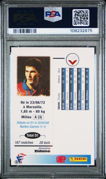 1995/96 Panini UNFP Official Football Cards Zinedine Zidane