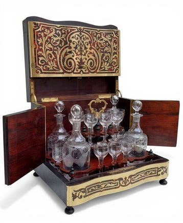Cave à Liqueur époque - Boulle marqueterie met Gravering -, Antiek en Kunst